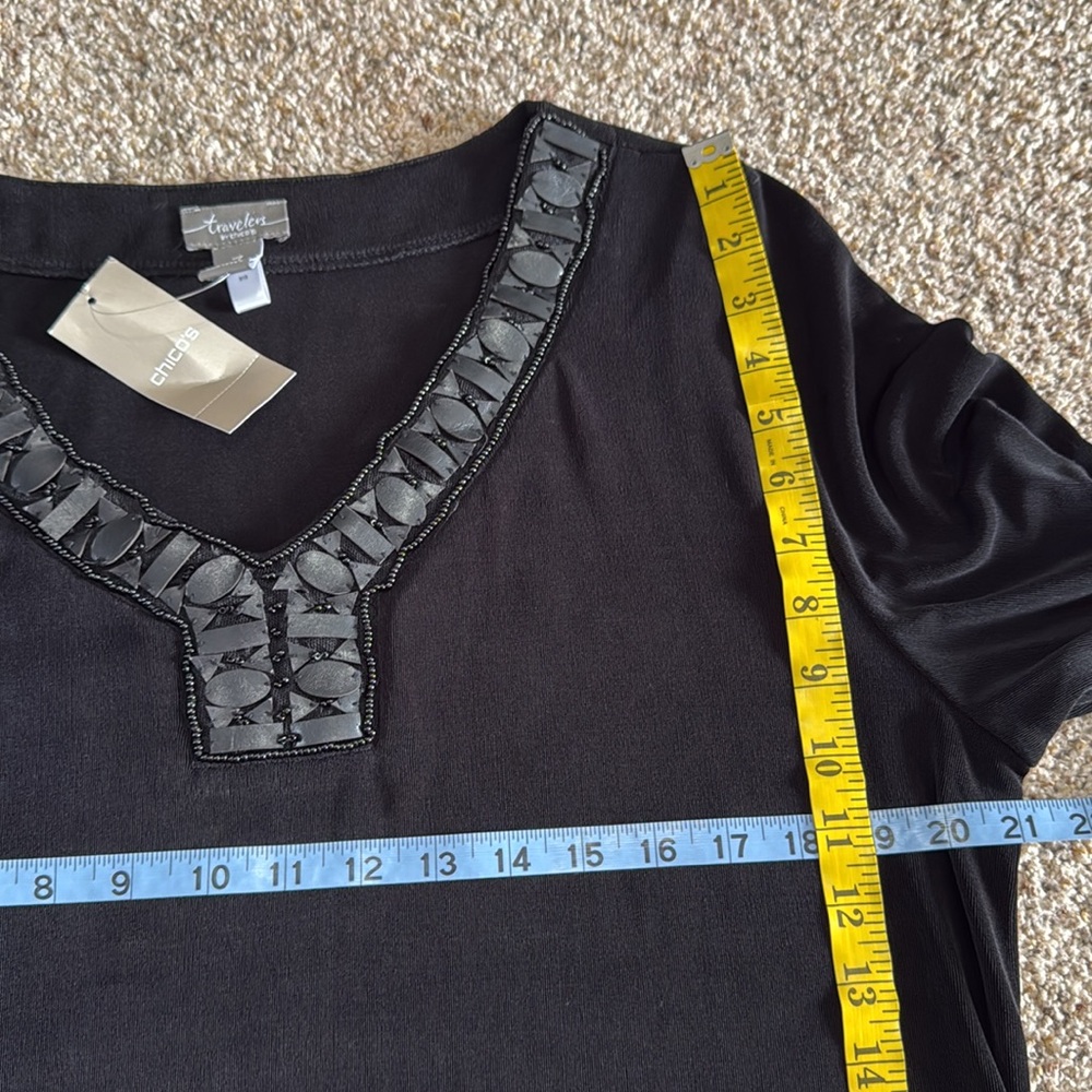 Chico’s NWT Travelers collection black beaded tunic in size 16 (3) - Picture 6 of 8